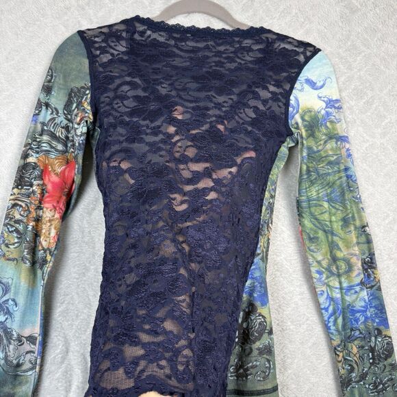 Vtg Cache Sheer Lace Back Top Women Small Floral Sequin Y2K 90s Fairygrunge Boho - Picture 5 of 11